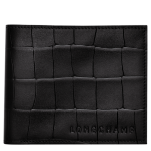 Carteras Longchamp Croco Block Cuero Women Wallets Mujer Negros | AUSNWH962