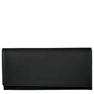 Carteras Longchamp Long continental Le Foulonné Cuero Women Wallets Mujer Negros | JRFEBT276
