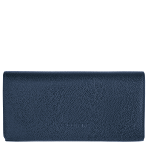 Carteras Longchamp Long continental Le Foulonné Cuero Women Wallets Mujer Azules | TUVXIH512