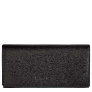 Carteras Longchamp Long continental Le Foulonné Cuero Women Wallets Mujer Negros | XEJOIC250