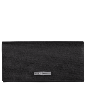 Carteras Longchamp Long continental Roseau Cuero Women Wallets Mujer Negros | EPJGOK974