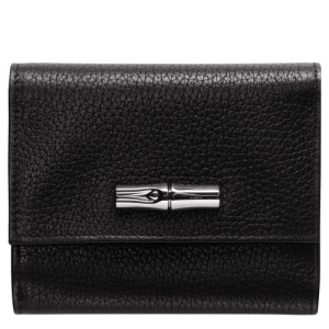 Carteras Longchamp Roseau Essential Cuero Women Wallets Mujer Negros | YMOQKT483
